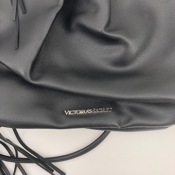Victorias Secret Black Faux Leather Drawstring Bag - Picture 5 of 8